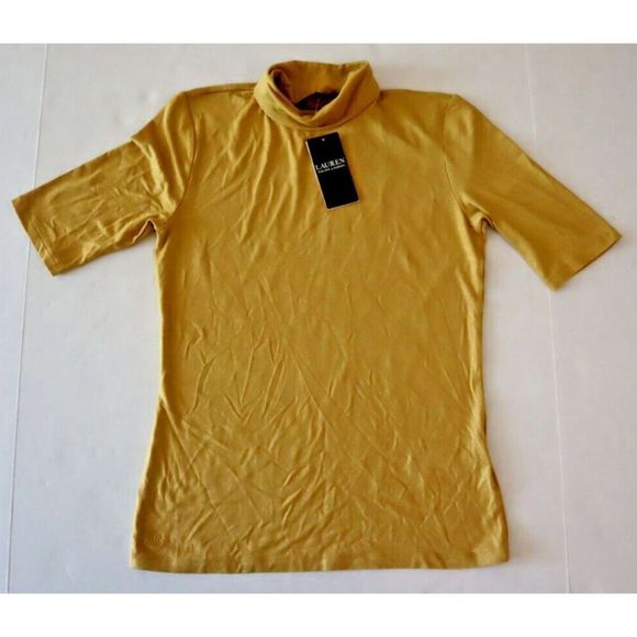 Lauren Ralph Lauren Women's Sz S Gold Metallic Stretch Jersey Turtleneck Top $80 - Picture 7 of 10